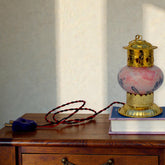 Brass Decorative Electric Diya Lamp With Marble Finish Glass