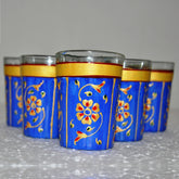 Decorative Hand Painted Flower Tea Glass Set - Blue