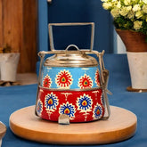 Hand Painted 2 Tier Steel Tiffin Box - Red Blue