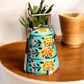 Hand Painted 3 Tier Steel Tiffin Box - Sky Blue