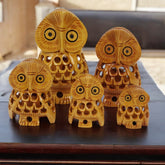 Wooden Owl Jali Antique Showpiece Set Of 5 Pcs