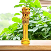 Wooden Antique Ashoka Stambh Pillar Showpiece In Red & Golden