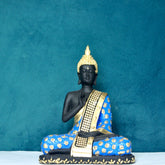 Polyresin Meditating Sitting Lord Buddha Showpiece - Cyan and Golden