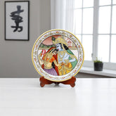 Marbel Round Radha Krishan Plate With Wood Stand
