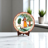 Marbel Round Ragini With Peocock Plate With Wood Stand