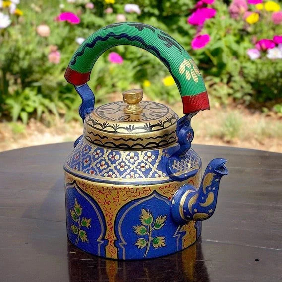 Aluminum Painted Tea Kettle With Meenakari Flower Oxyroots