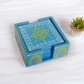 Wooden Blue Tea Coaster Set Of 6