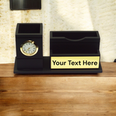 Wooden Desk Pen Holder With Clock Set of 50