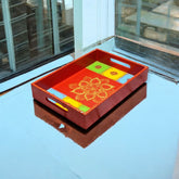 Wooden Hand Painted Serving Tray With Mandala Inspired Design