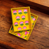 Wooden Hand Painted Serving Tray With Pink Lotus Design