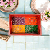 Wooden Hand Painted Serving Tray With Four Distinct Sections Design