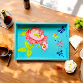 Wooden Hand Painted Serving Tray Flower Design