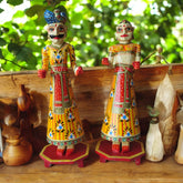 Wooden Hand Painted Isar Gangaur Idols - Yellow