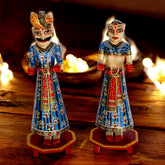 Wooden Hand Painted Isar Gangaur Idols - Blue