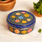 Hand Painted Spice Box With 7 Compartments - Blue