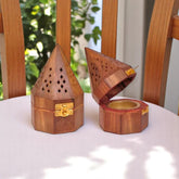 Wooden Dhoop Dani Stand Round Shape Box set of 2 Pc