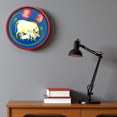 Handmade Pichwai Wooden Wall Plate with Lotus & Kamdhenu