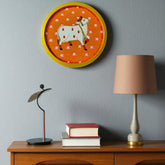 Hand-Painted Cow & Lotus Round Wooden Wall Decor