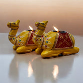 Wooden Camel Candle Holder Set Yellow