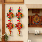 Wooden Fish Wall Hanging Set of 2 With Brass Bells