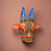 Wooden Hand-Painted Cow Head Wall-Hanging Orange