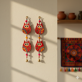 Wooden Owl Wall Hanging Set of 2 With Bells