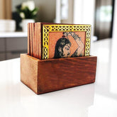 Wooden Coaster Bride Woman Painting Plates Set Of 6