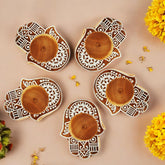 Wooden Small Block hand Shape Diya pair