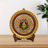 Marbel Round Peocock Plate With Wood Stand