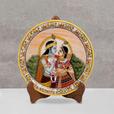 Marbel Round Radha Krishan Plate With Wood Stand