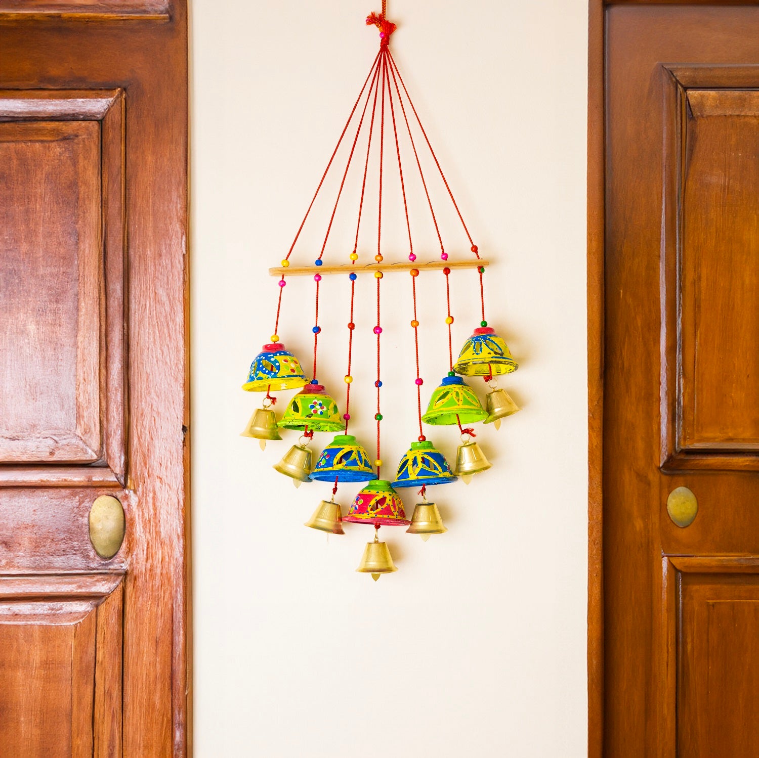 Wooden Wall Hanging with Bells and Bird