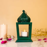 Glass And Metal Lantern With Pillar Candle