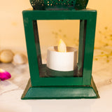 Glass And Metal Lantern With Pillar Candle