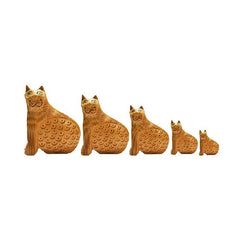 Wooden Cat Set Carving Antique Showpiece Set Of 5 Pcs