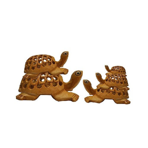 Wooden Tortoise Jali Antique Showpiece Set Of 5 Pcs