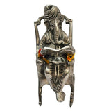 Ganesha Lord Statue Sitting On A Chair And Reading Ramayan Silver Showpiece