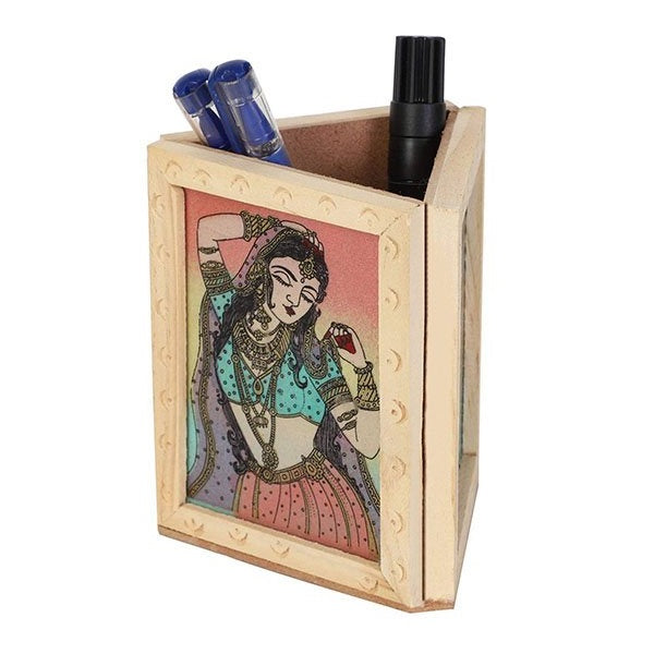 Wooden Indian Gemstone Pin Pen Holder