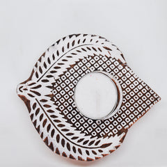 Wooden Hand block Leaf Shaped Diya pair