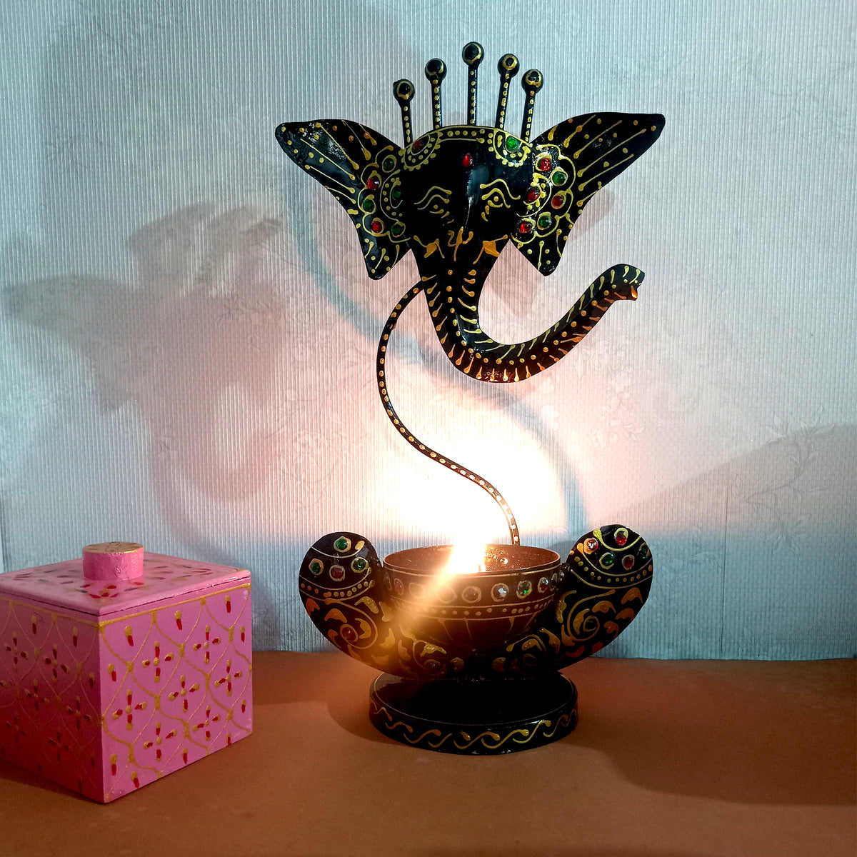 Ganesha Tea Light And Stand Showpiece In 12 Inch