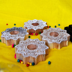 Wooden Hand block Star Shape Diya pair
