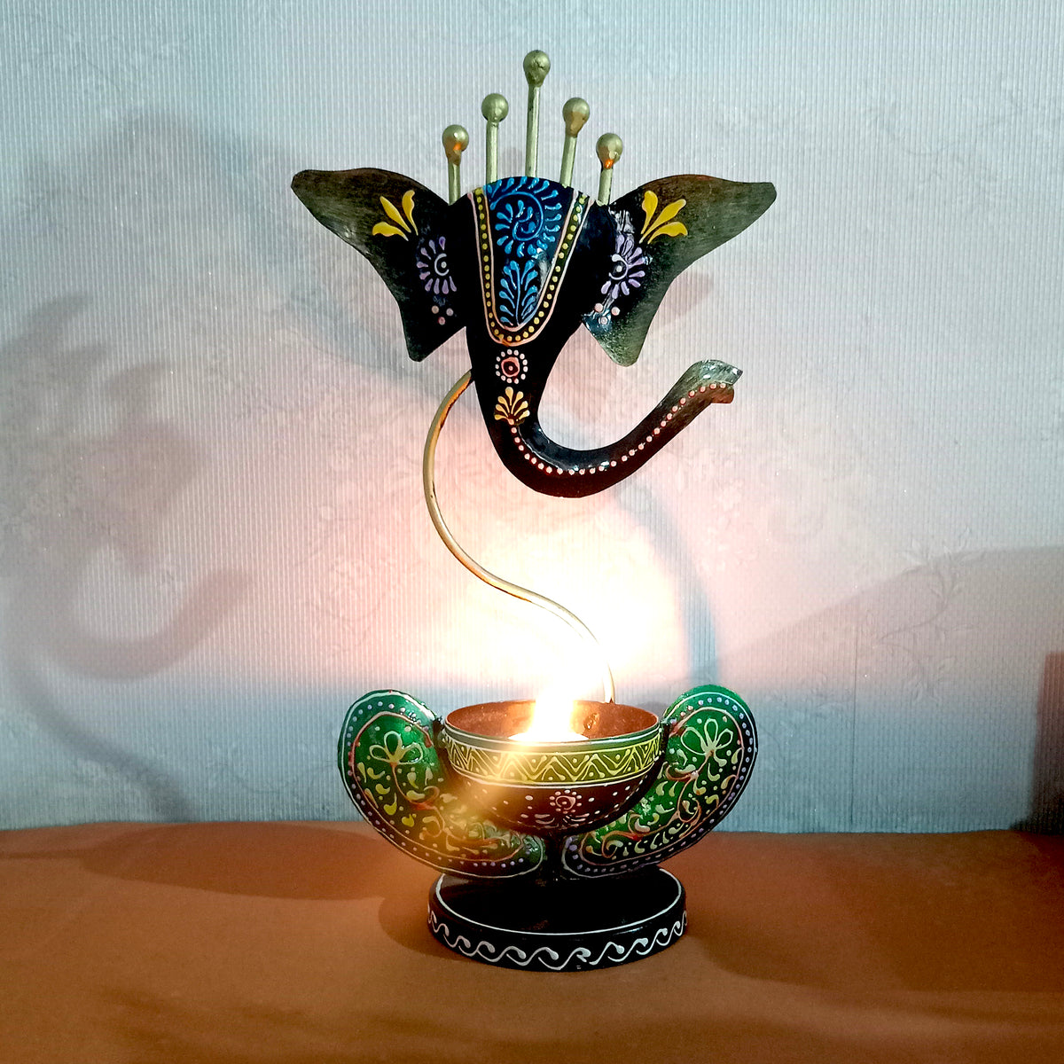 Ganesha Tea Light And Stand Showpiece 12 Inch