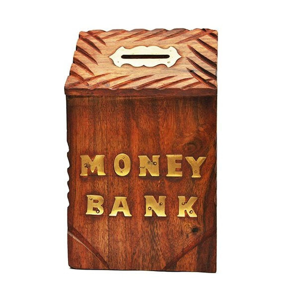 Wooden Money Bank Hut Shape Coin Box