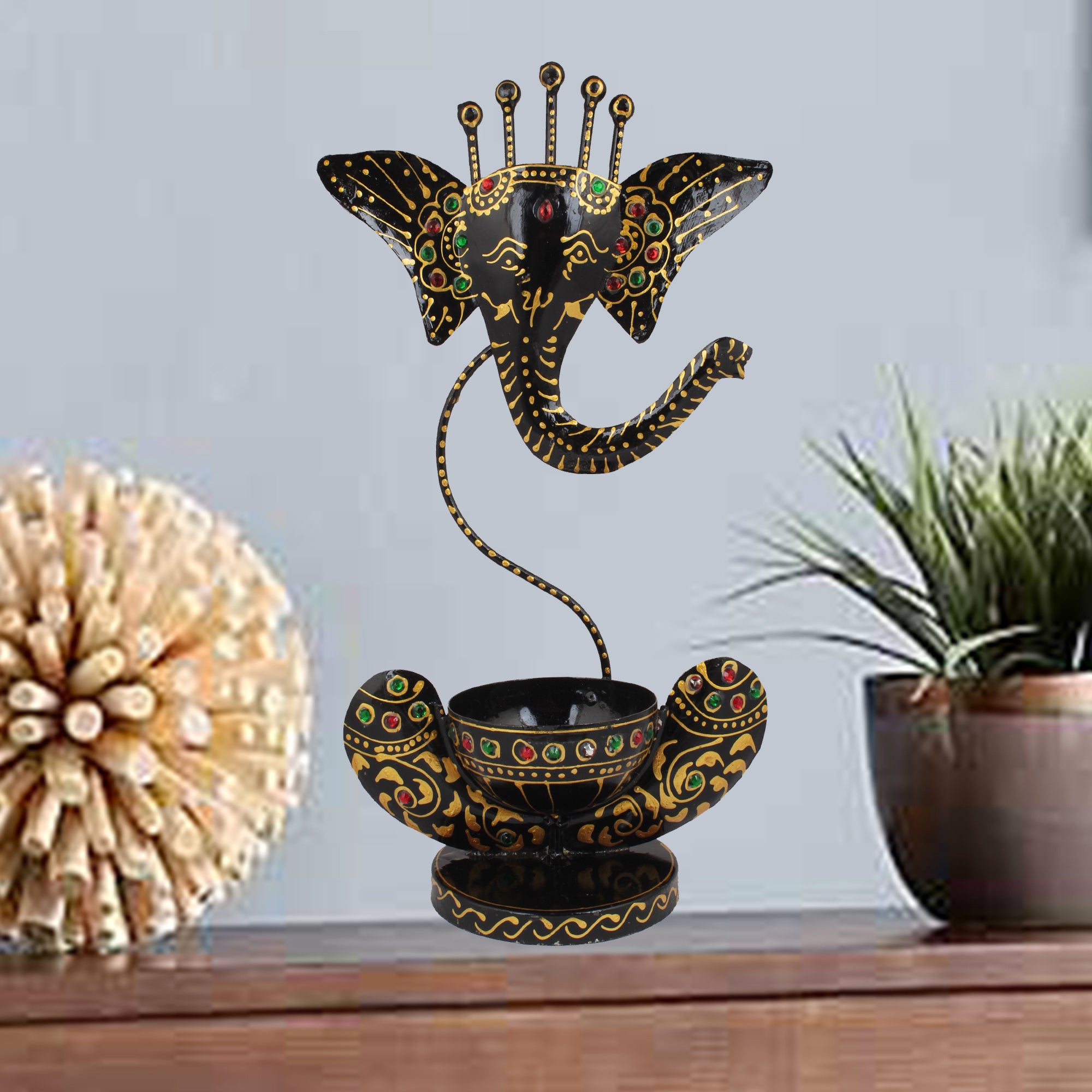 Ganesha Tea Light And Stand Showpiece In 12 Inch