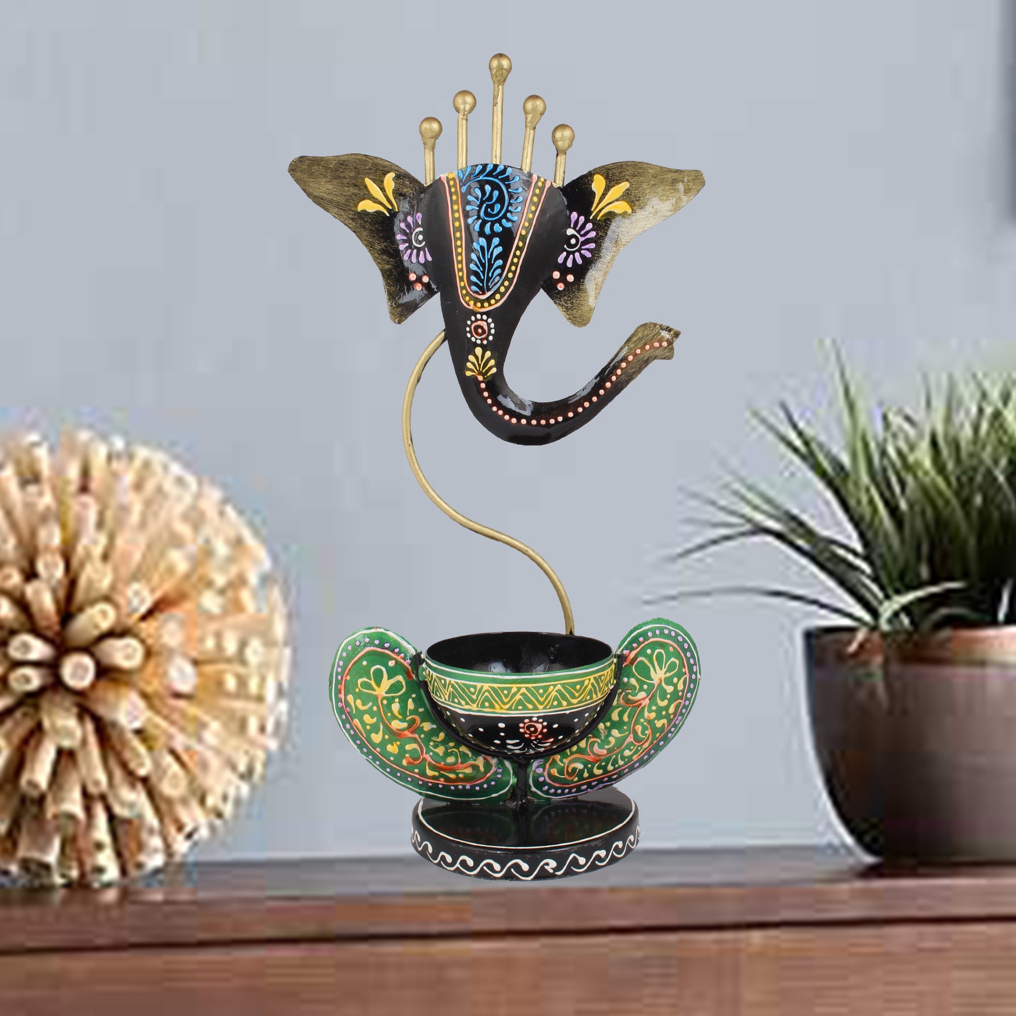 Ganesha Tea Light And Stand Showpiece 12 Inch