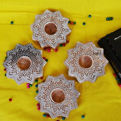 Wooden Hand block Star Shape Diya pair