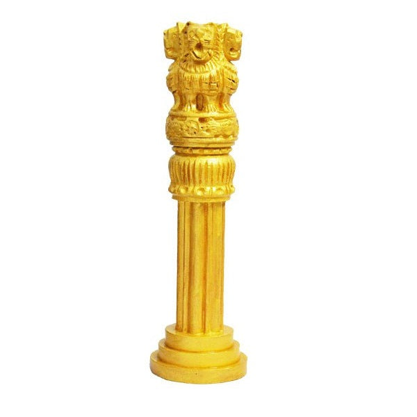 Wooden Antique Ashoka Stambh Pillar Showpiece In Golden