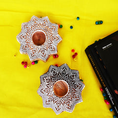 Wooden Hand block Star Shape Diya pair