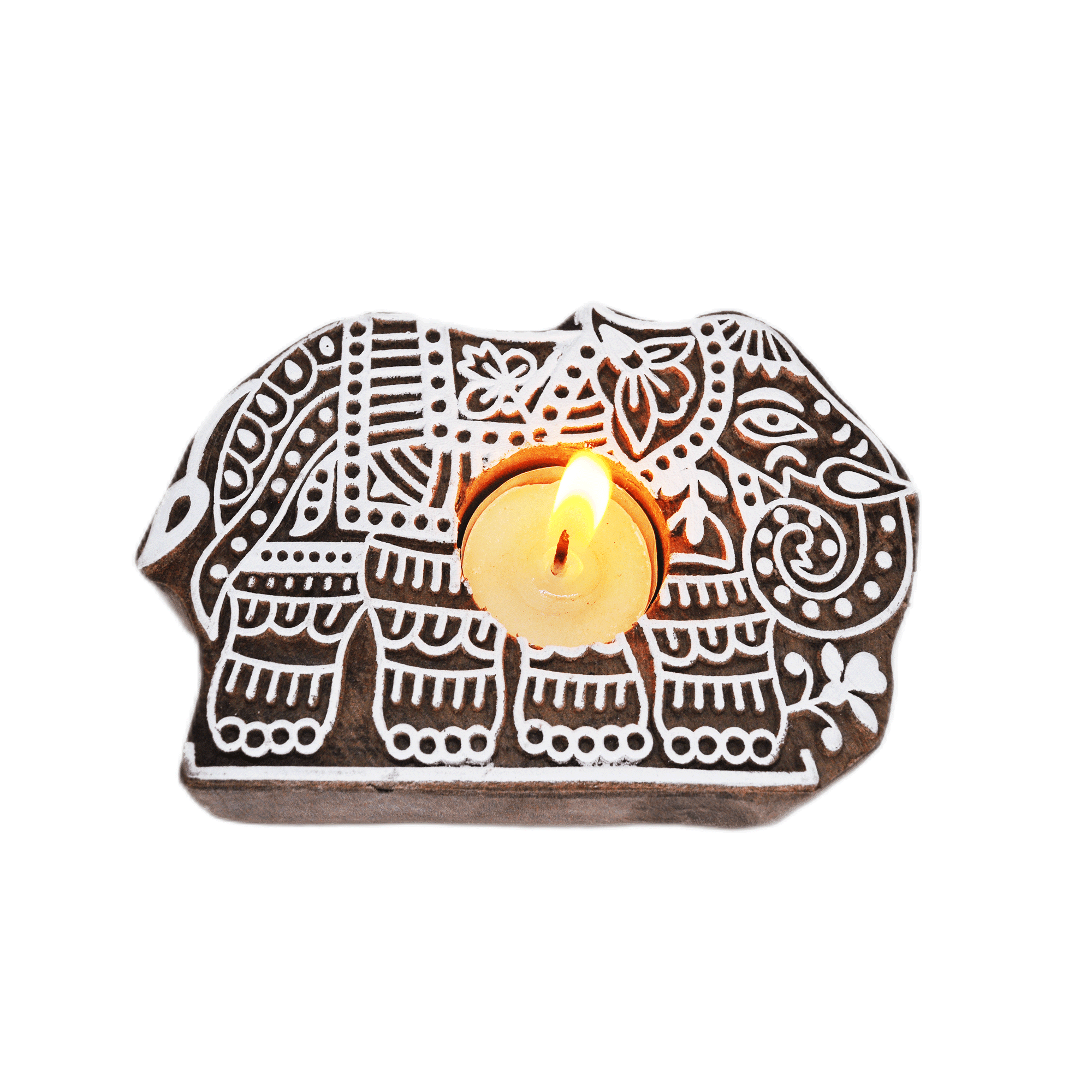 Wooden Hand block Elephant Shape Diya pair