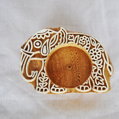 Wooden Small Elephant Block Diya Shape pair