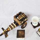 Wooden Beautiful Bullock Cart Shape Tea Coffee Coasters Set Of 6